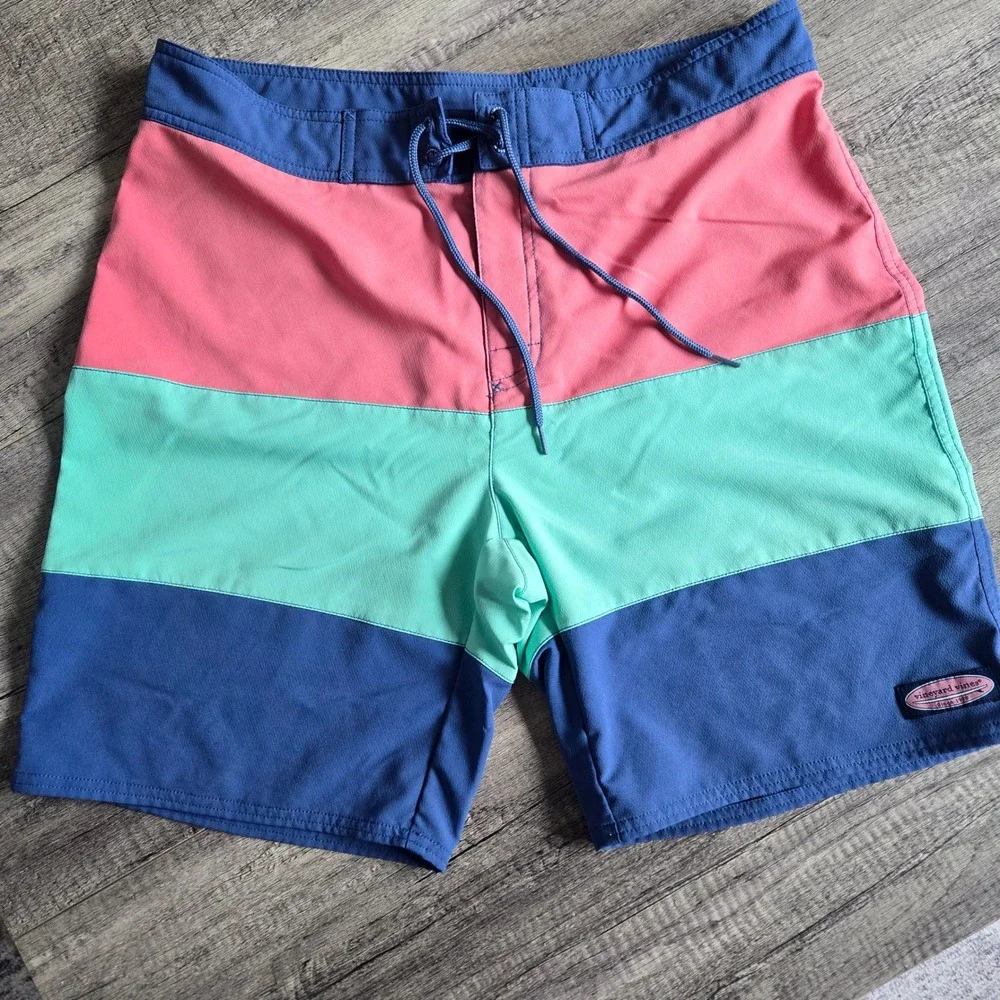 Vineyard Vines Mens Colorblock Board Shorts Pink Blue Turquoise Size 35